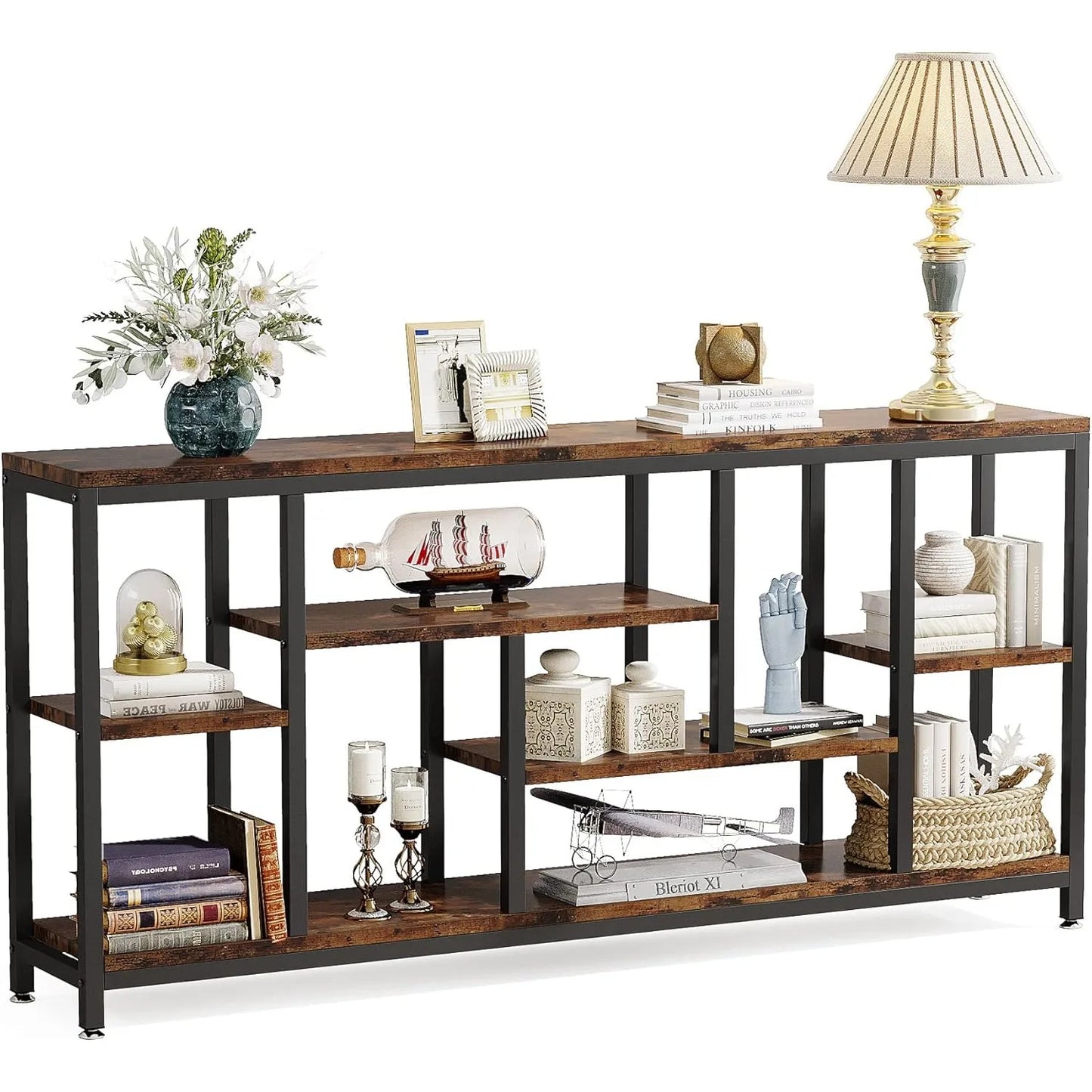 LITTLE TREE Console Sofa Table 3-Tier Industrial Narrow Entryway