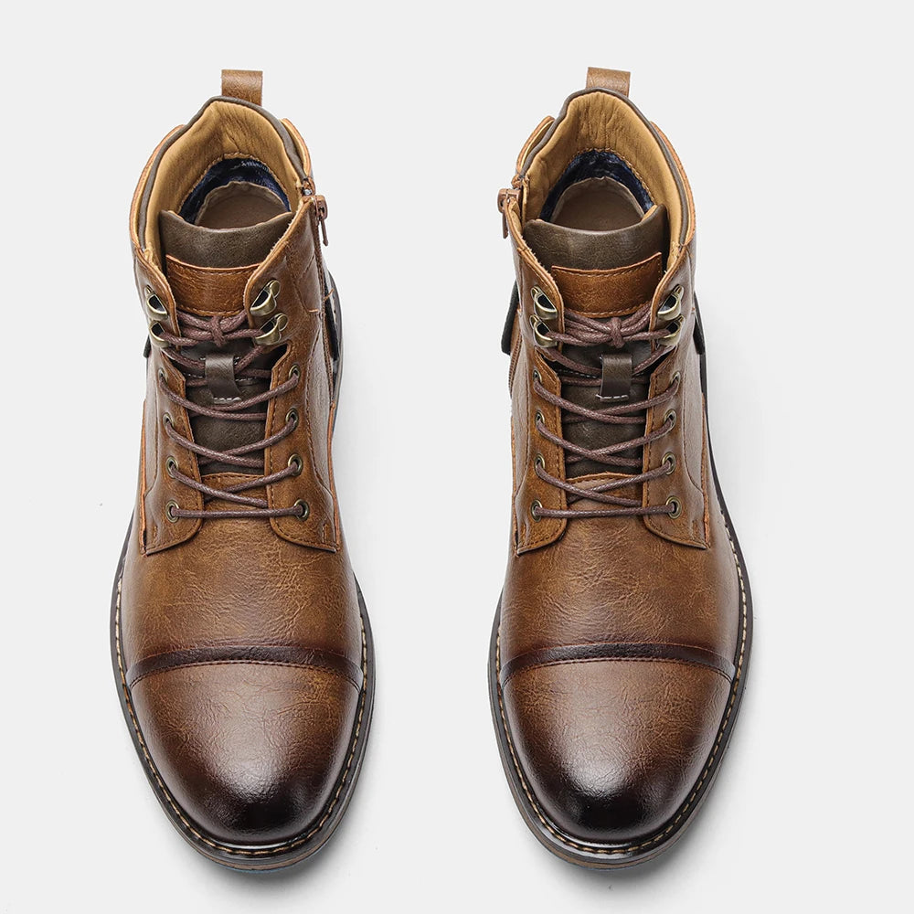 Hecrafted Men's Retro Leather Ankle Boots for Comfortable Spring Fashion and Everyday Wear