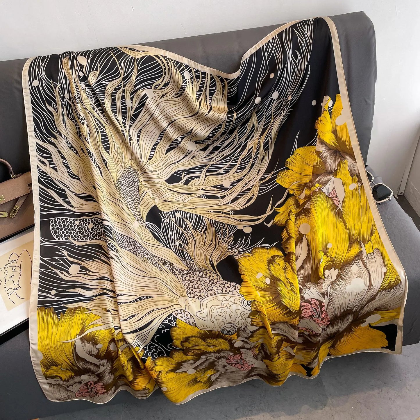 Horse Print Square Scarf For Women Polyester Windproof Head Wrap