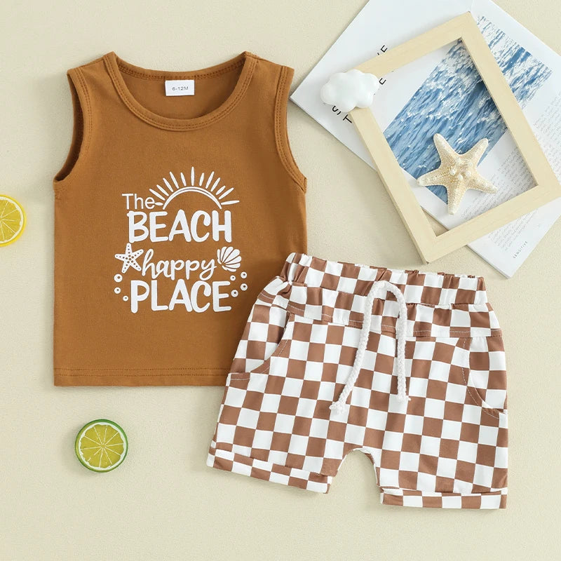 Lioraitiin Toddler Boys Summer Outfit Set Letter Car Print Tank Tops And Shorts