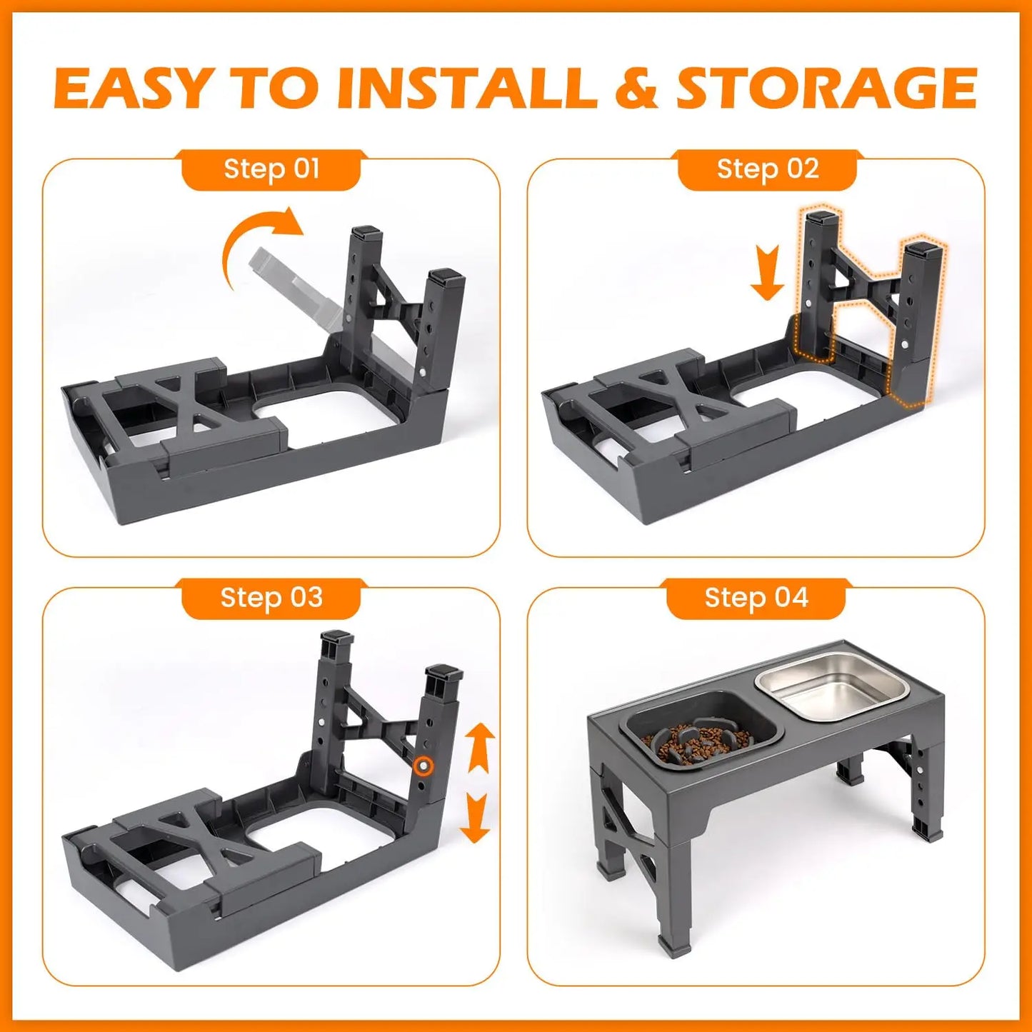 2in1 Elevated Slow Feeder Dog Bowls With Foldable Stand