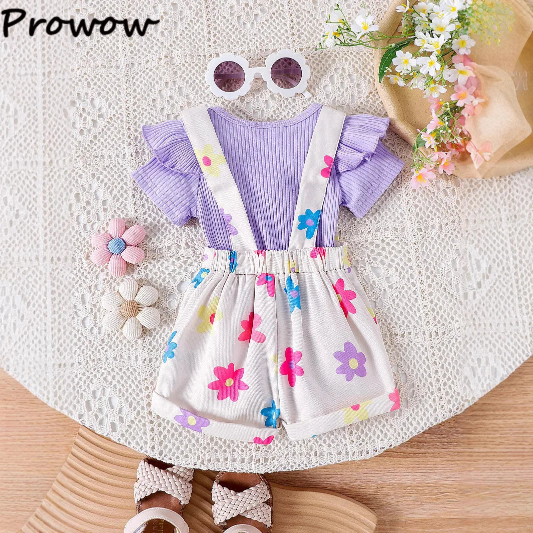 Prowow Toddler Two-Piece Suspender Overalls Set For Baby Girls