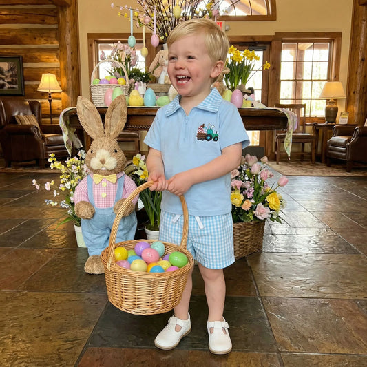 Toddler Easter Outfit Set Embroidered Short Sleeve Top And Shorts