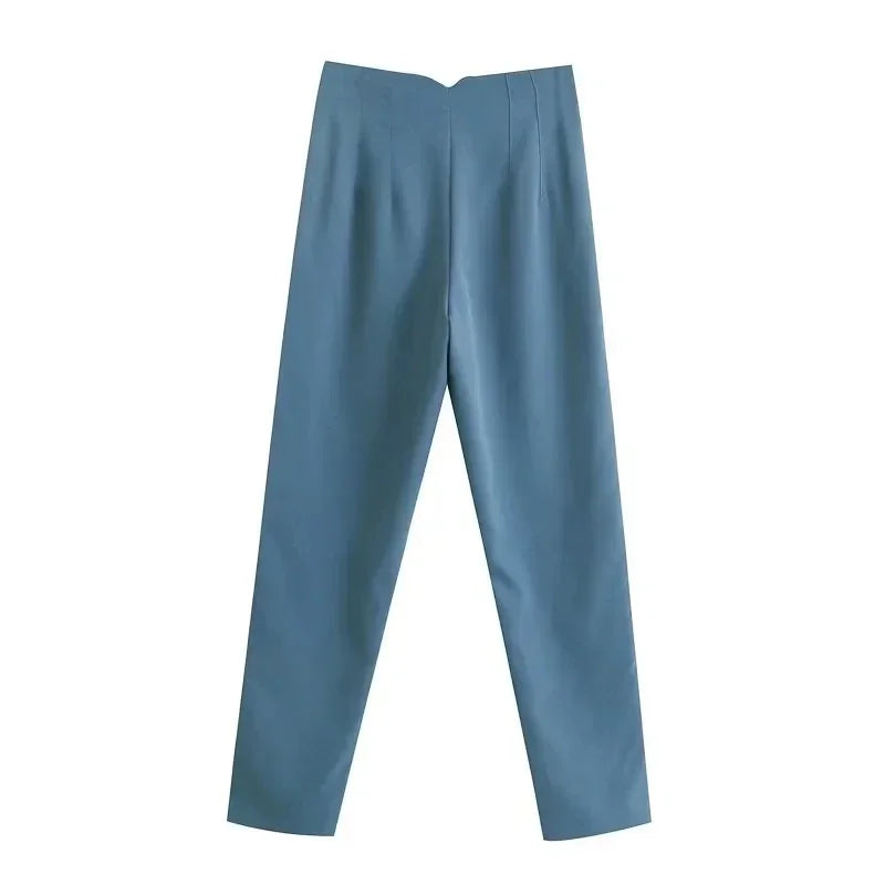 HXAO Womens Pleated High Waist Formal Office Pants Cropped Trousers