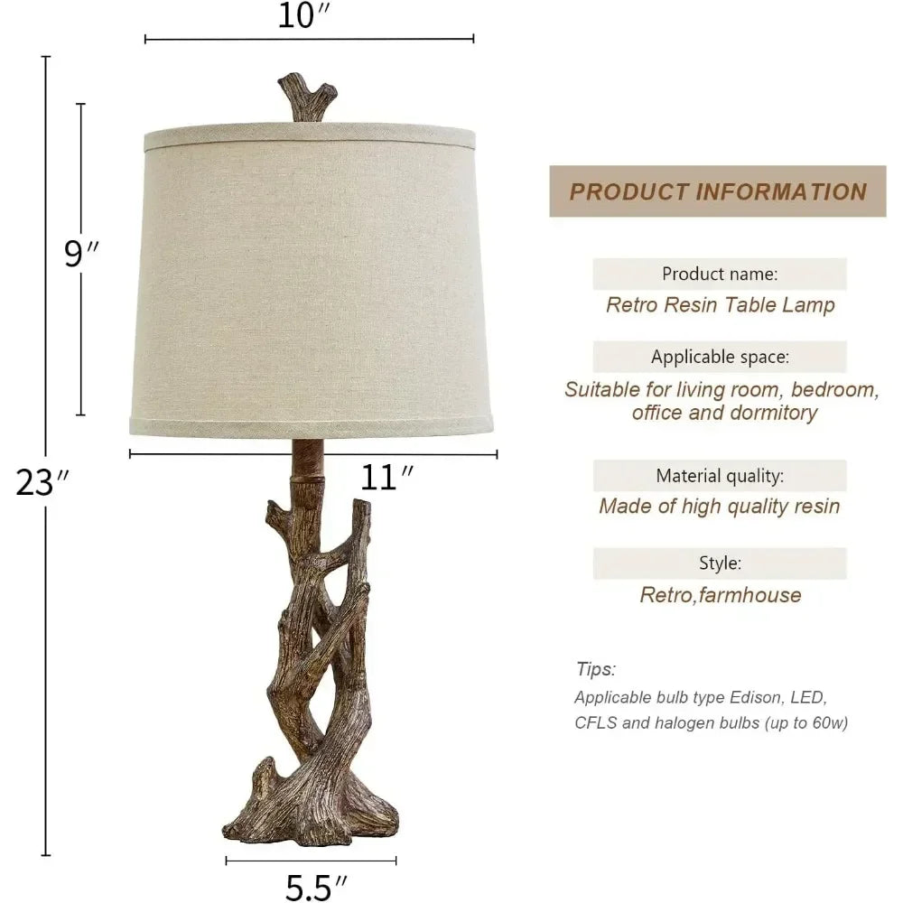 Rustic Farmhouse Table Lamp Wood Grain For Bedroom Nightstand