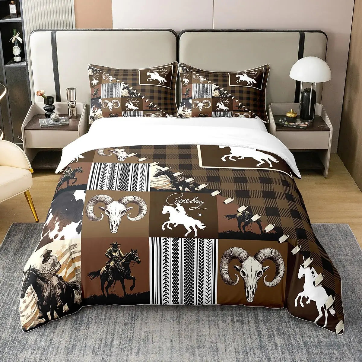 NONECN Western Cowboy Print Duvet Cover Set Bedding