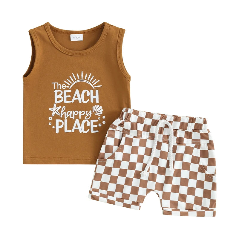 Lioraitiin Toddler Boys Summer Outfit Set Letter Car Print Tank Tops And Shorts
