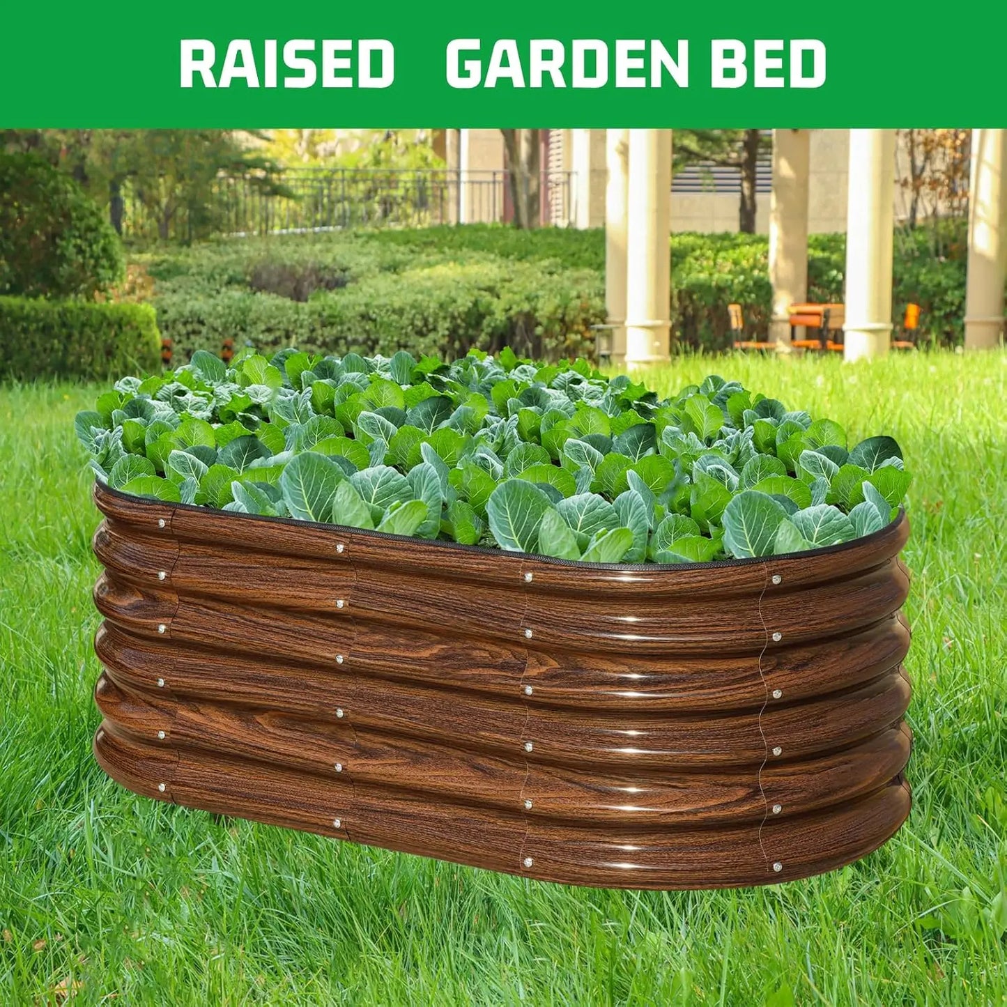 3-Piece Oval Raised Garden Bed Kit With Galvanized Planter