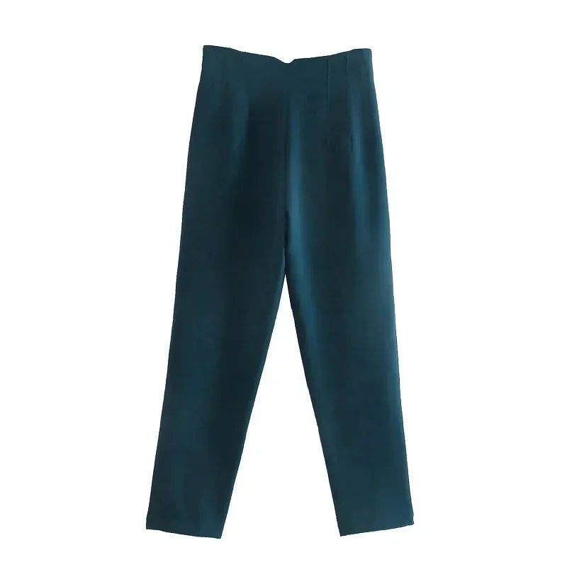 HXAO Womens Pleated High Waist Formal Office Pants Cropped Trousers