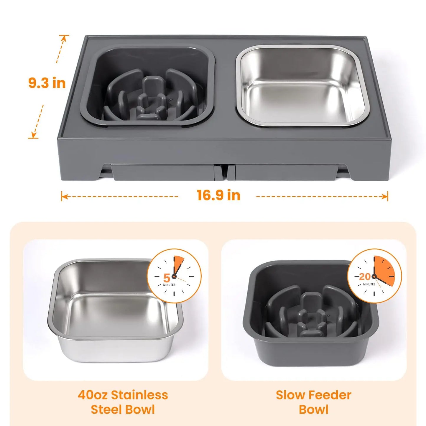 2in1 Elevated Slow Feeder Dog Bowls With Foldable Stand