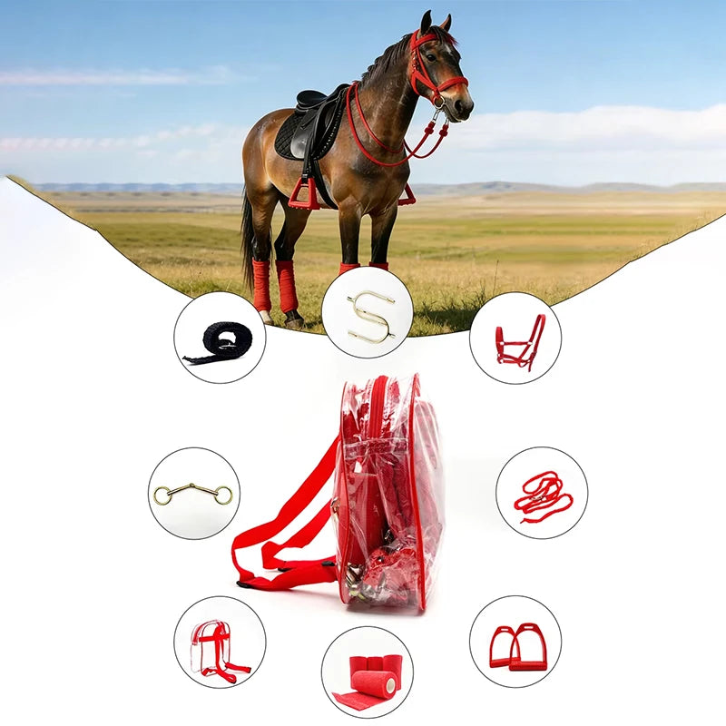 8 Piece Equestrian Riding Equipment Set Bridle Reins Stirrups Snaffle