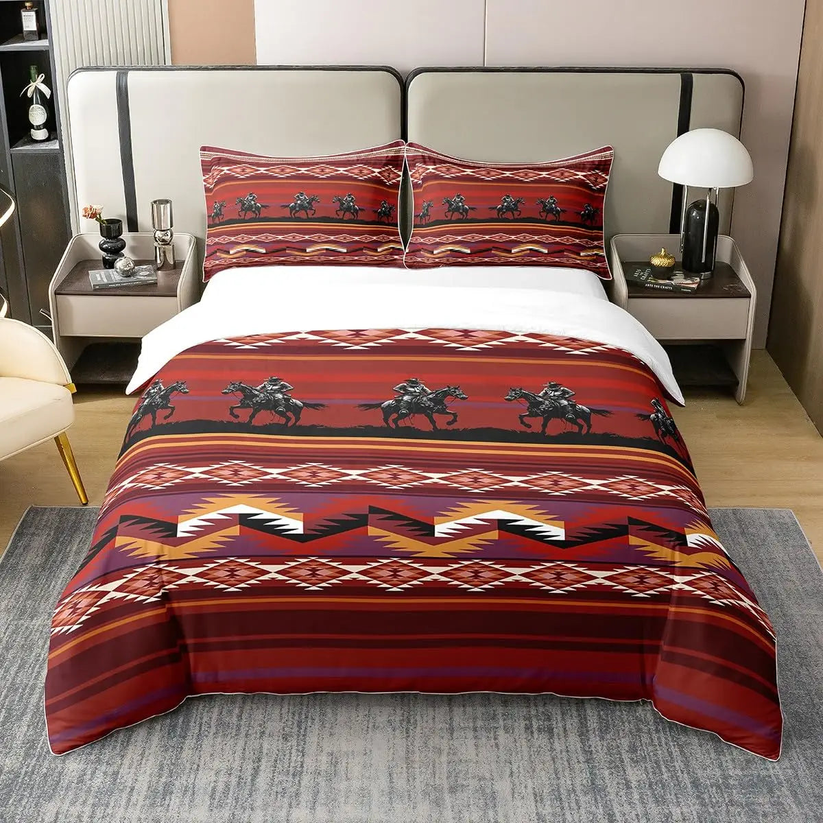 NONECN Western Cowboy Print Duvet Cover Set Bedding