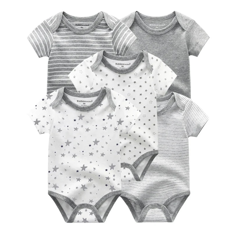 Kiddiezoom Summer 5 Piece Cartoon Bodysuits For Babies