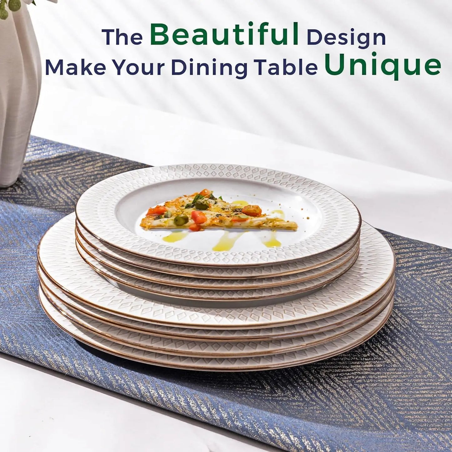 Ceramic Dinnerware Sets 12 Piece Embossed Stoneware Plates and Bowls