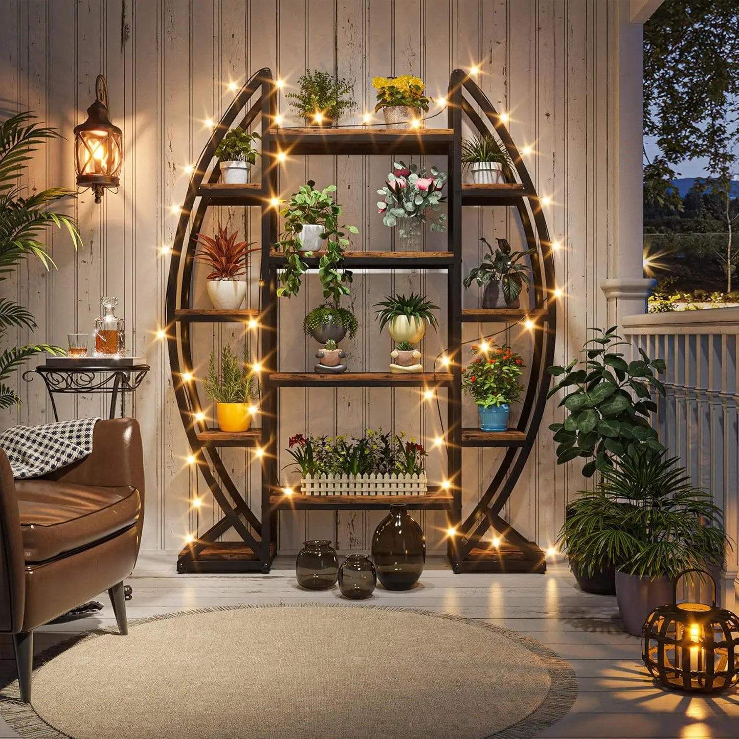 Curved Indoor Plant Stand 8 Tiers Metal Display Rack Industrial