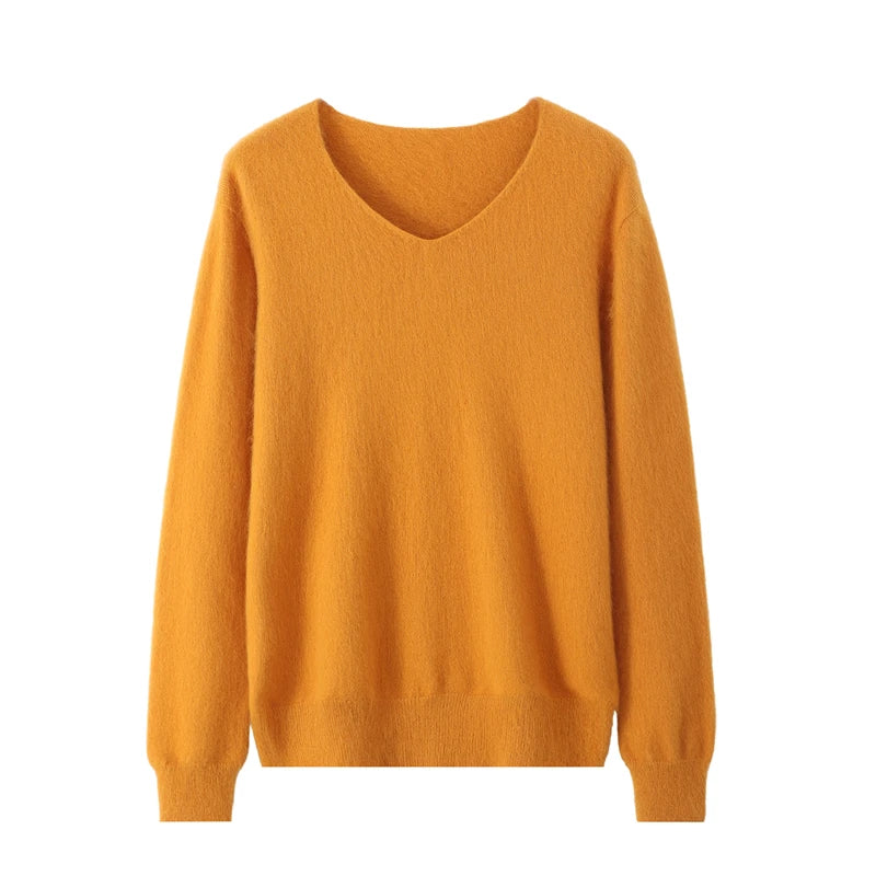 Mink Cashmere Women's V-Neck Knit Pullover Sweater