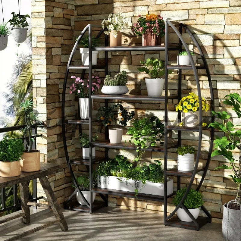 Industrial Style Half Moon Plant Stand Bookshelf Ladder For Home Garden