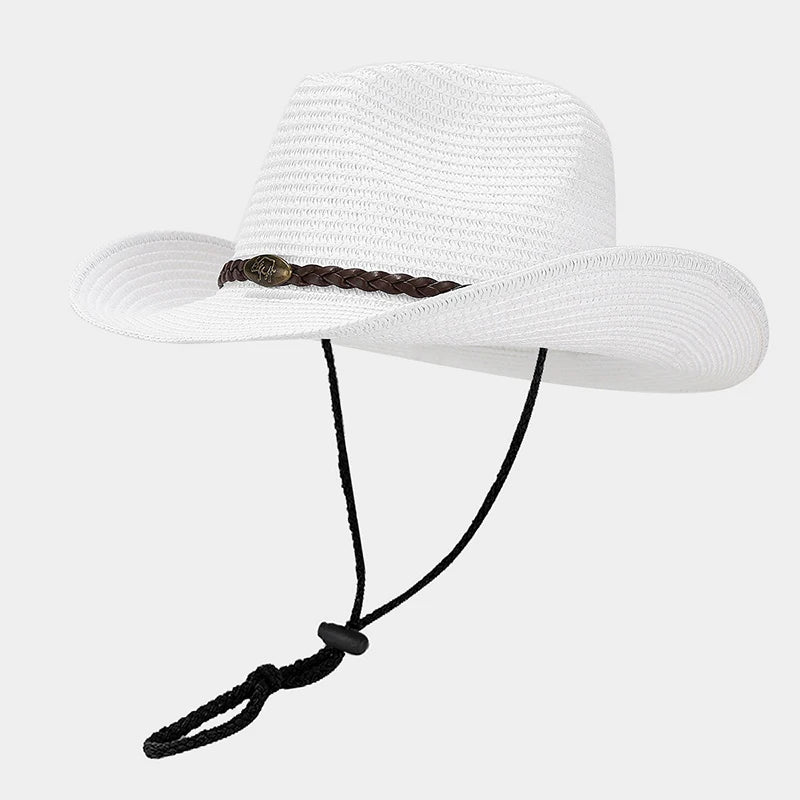 Unisex Wide Brim Sun Hat Adjustable Breathable Straw Cap