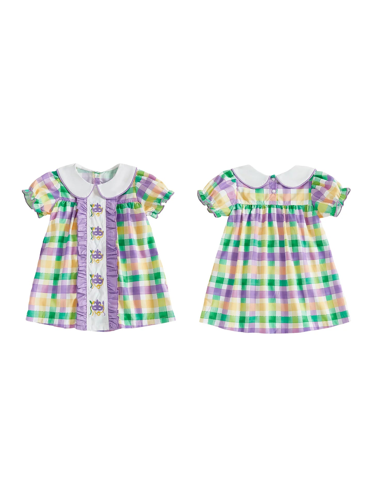 Plaid Print Doll Collar Dress For Toddler Girls Ruffled Aline