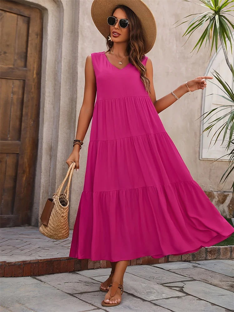 Y.KUKU Women Summer Casual Dress Mid Calf Length Elegant