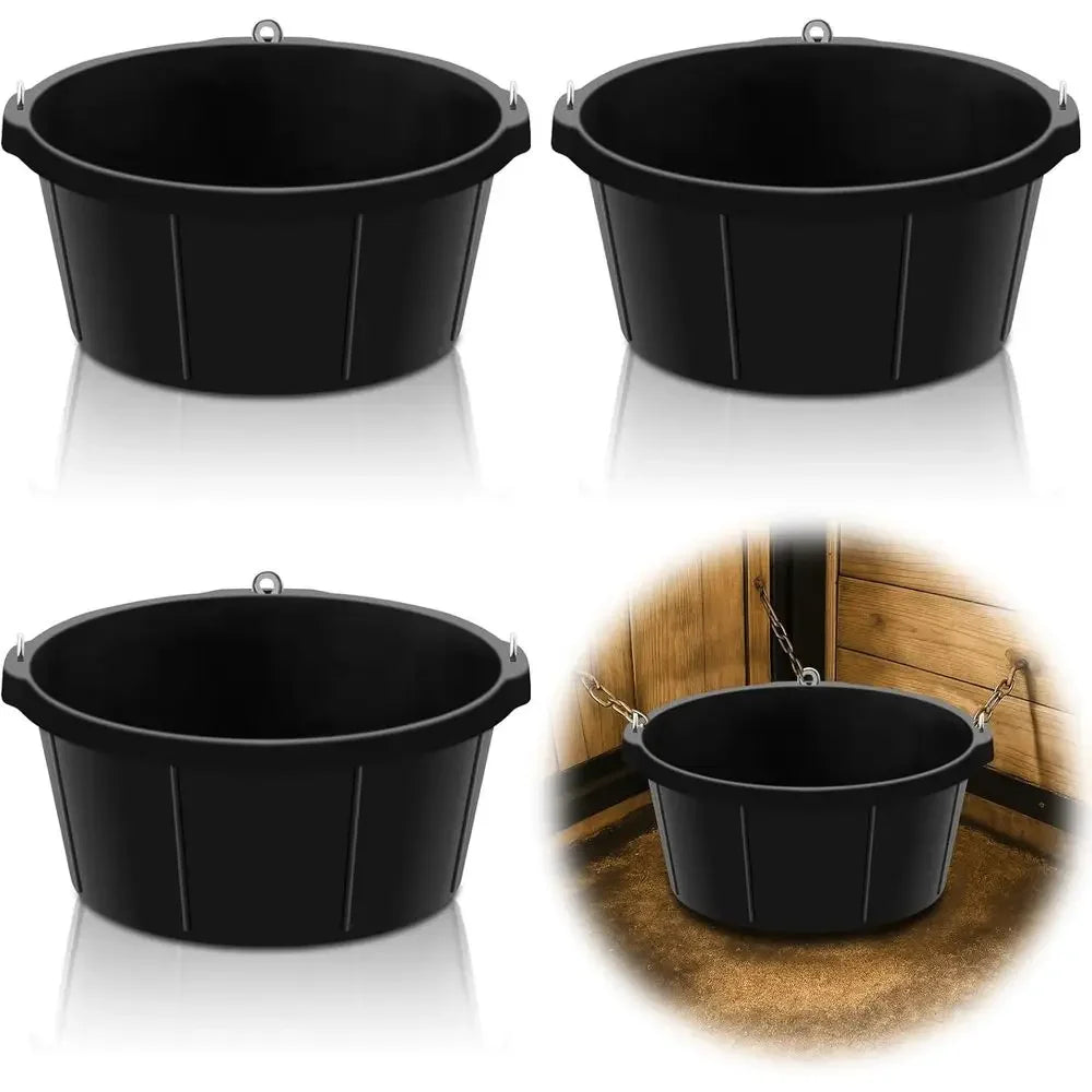 Three Pack Rubber Feed Troughs With Hooks 6.5 Gallon Capacity