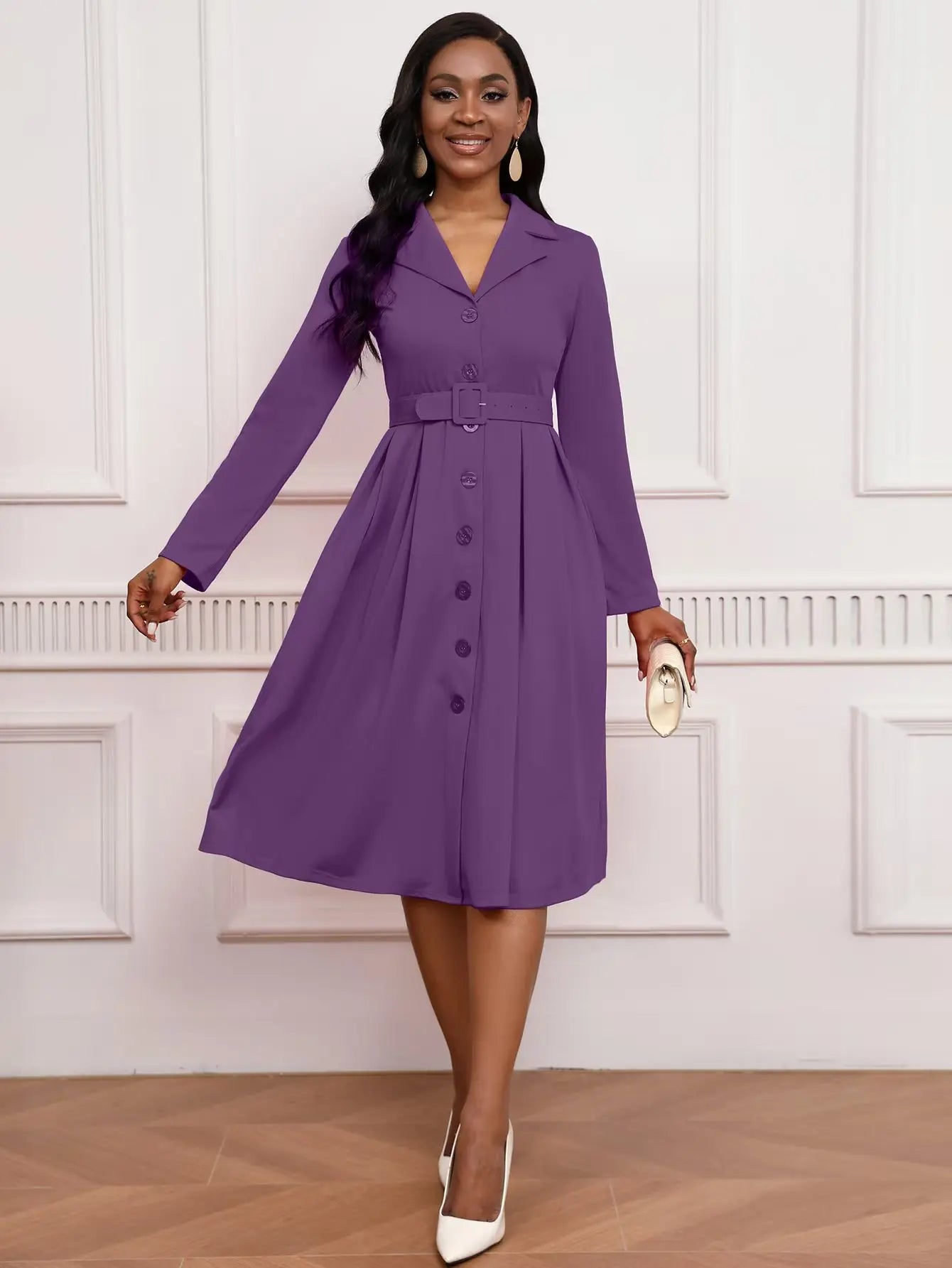 MSHIGHBEAUTYCN Knit Midi Dress With Collar Button Front