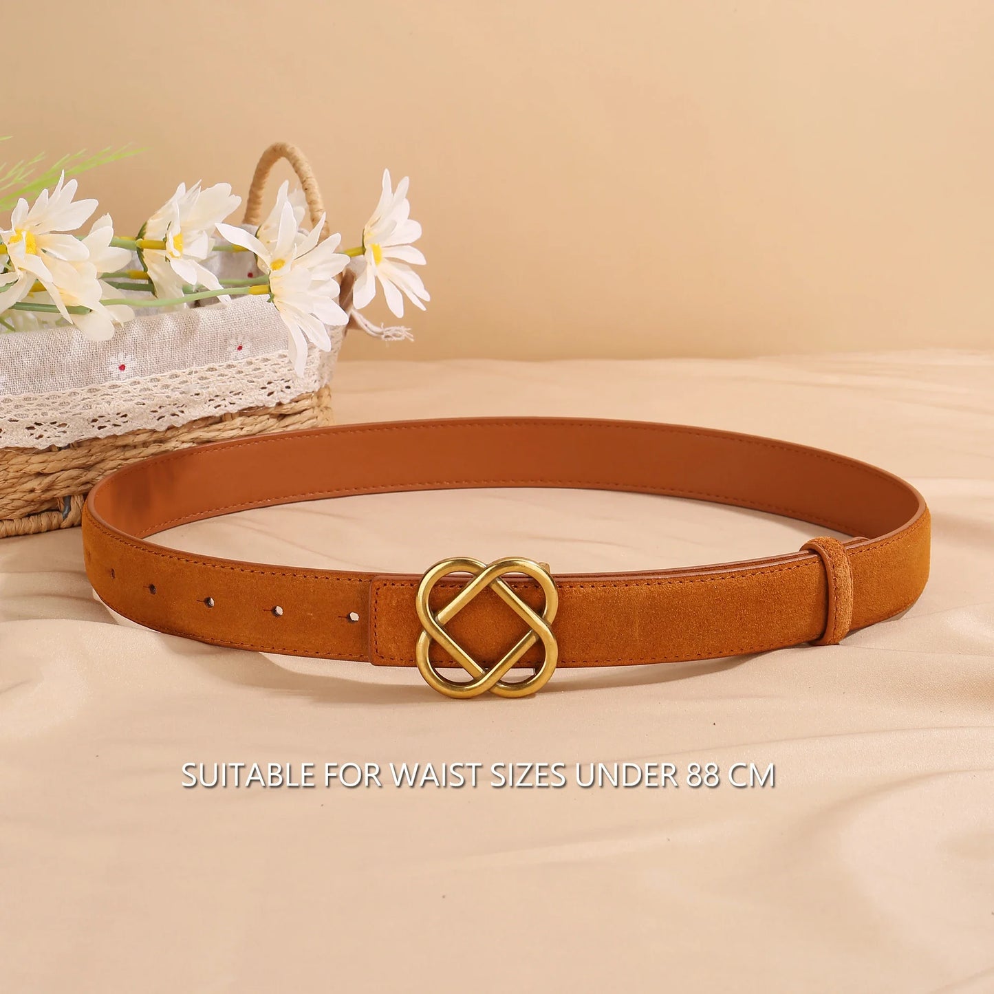 Suede Cowhide Belt For Women Vintage Style Retro Buckle