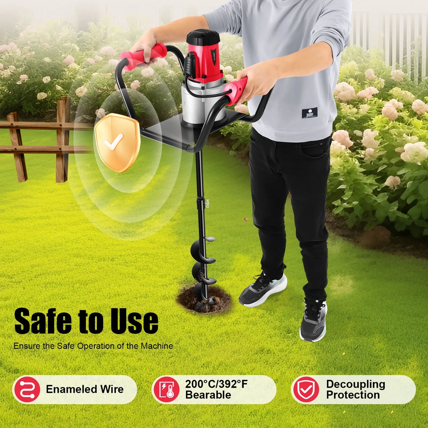 CNCEST 1500W Electric Post Hole Digger For Garden