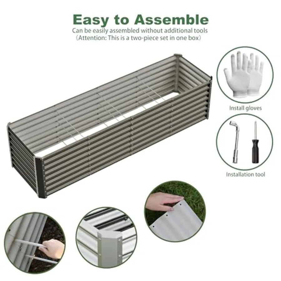 OLOEY Raised Garden Bed Kit Galvanized Planter Outdoor Metal Beds