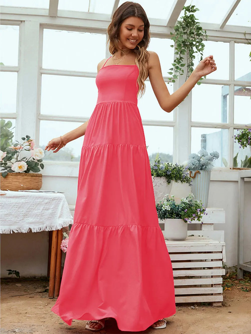 Others Long Evening Gown With Straps A Line Polyester Dress