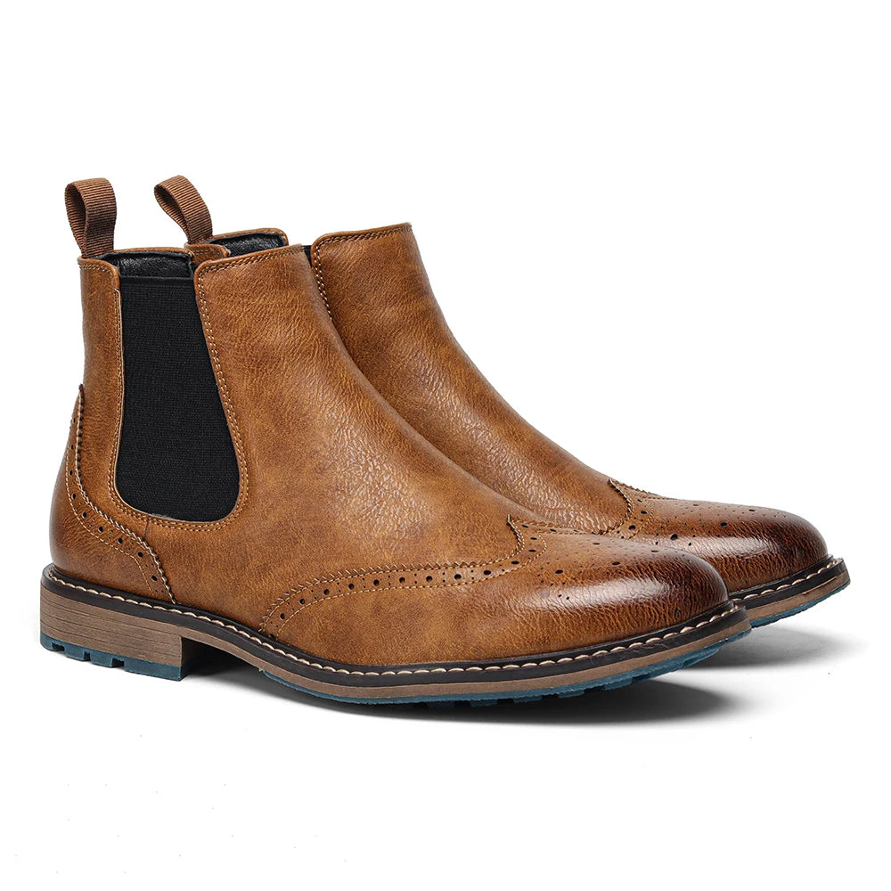 Hecrafted Men's Retro Leather Ankle Boots for Comfortable Spring Fashion and Everyday Wear