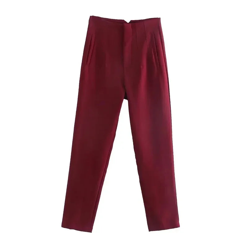 HXAO Womens Pleated High Waist Formal Office Pants Cropped Trousers