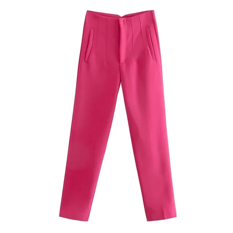 HXAO Womens Pleated High Waist Formal Office Pants Cropped Trousers