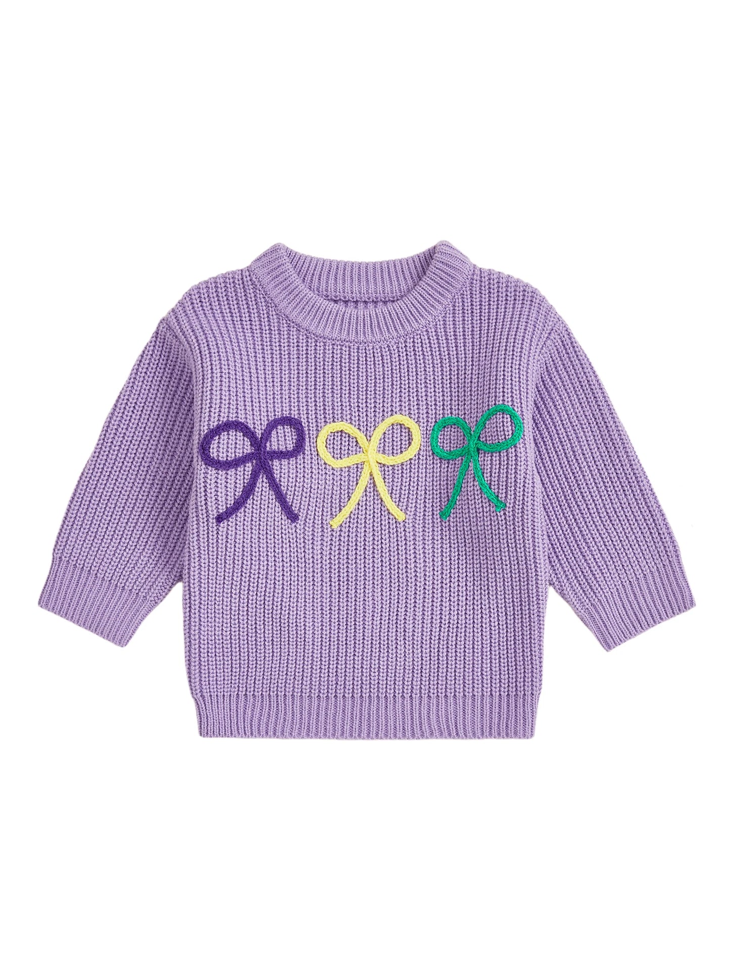 Mardi Gras Toddler Girl Sweater With Embroidered Bow Detail
