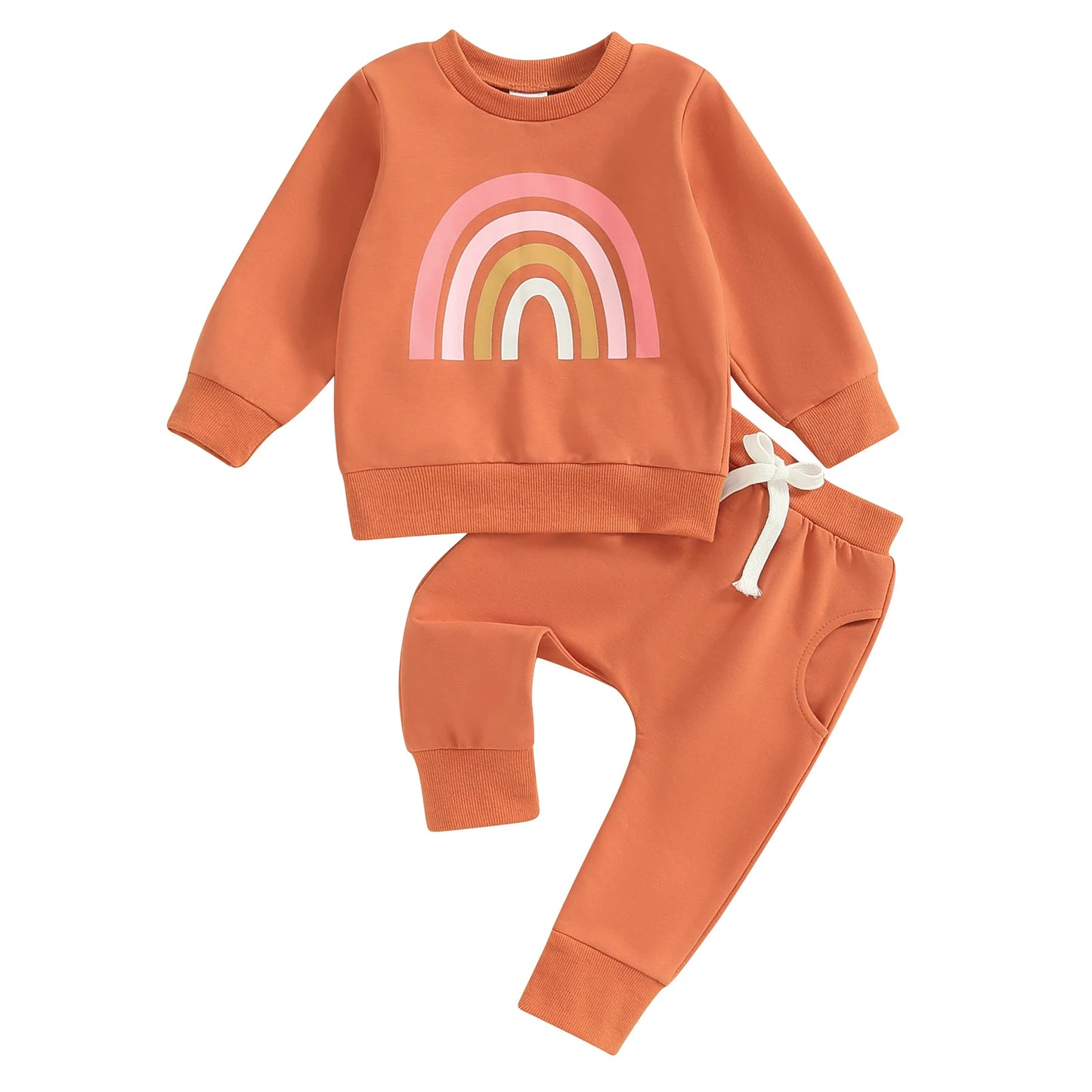 Citgeett Rainbow Print Toddler Unisex Sweatshirt and Pants Set