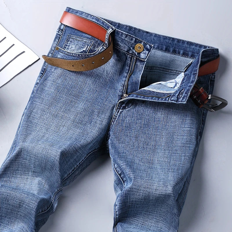 Mens Casual Jeans Slim Fit Stretch Denim Trousers For Spring Autumn
