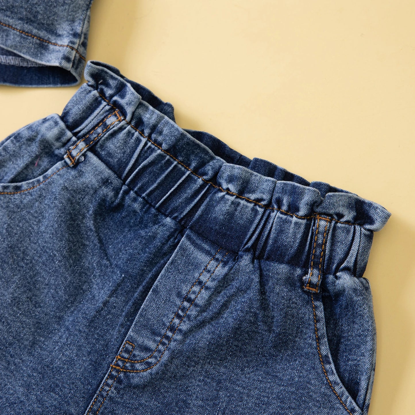 Pudcoco Kids Denim 2-Piece Set With Crop Camisole And Shorts
