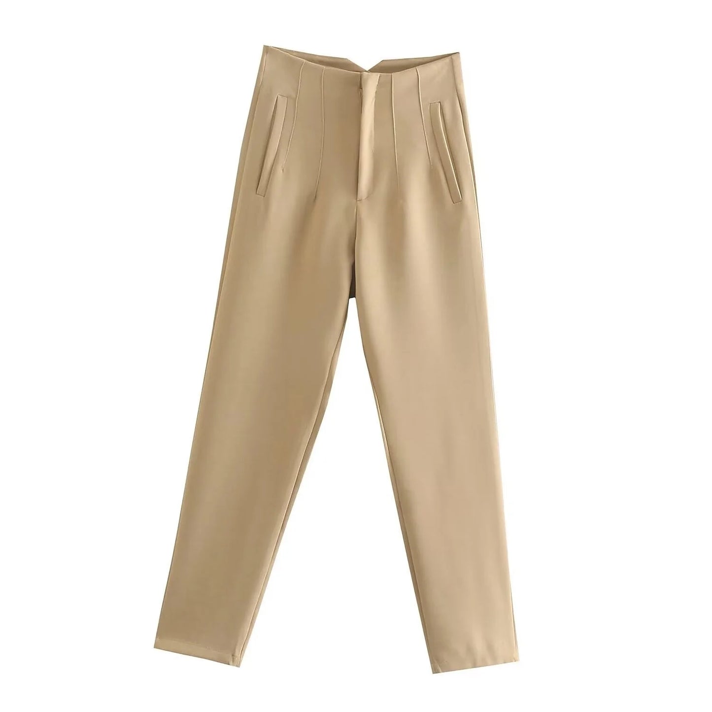 Others High Waist Casual Pants For Women Slim Fit Polyester