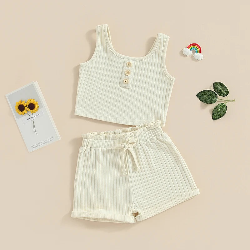 Lioraitiin Kids Two Piece Summer Set Vest Tops Shorts