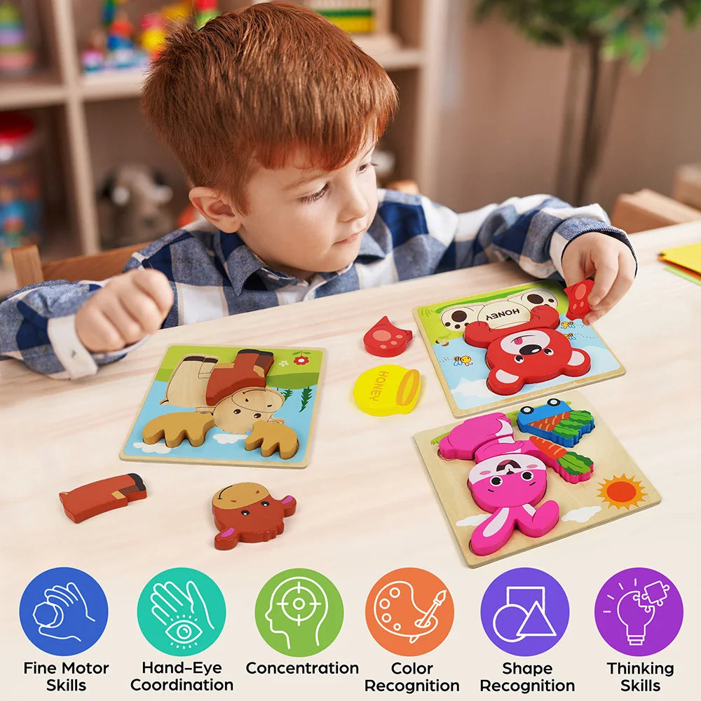 Wooden Animal Puzzles For Toddlers 8 Pack Educational Learning Toys