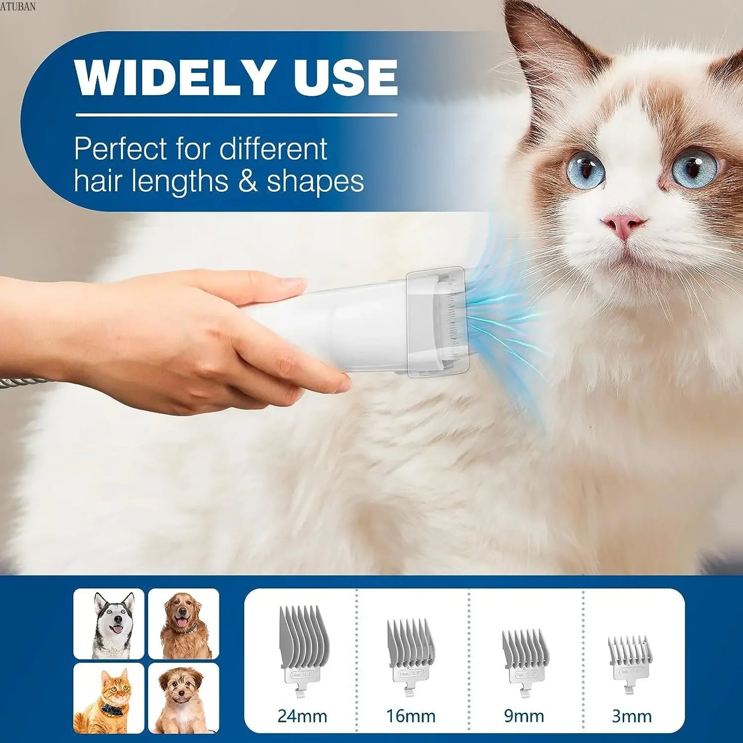 ATUBAN Dog Grooming Vacuum Kit With 2.3L Dust Cup For Pet Hair