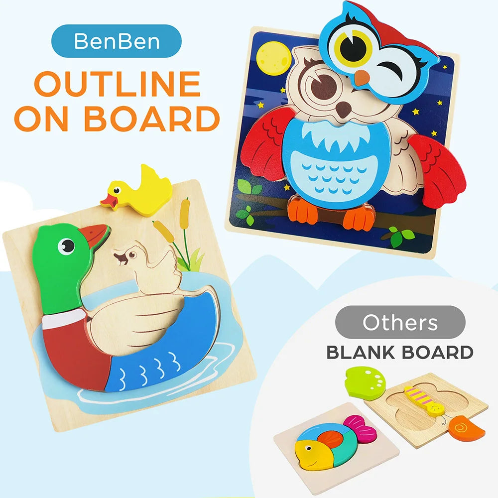 Wooden Animal Puzzles For Toddlers 8 Pack Educational Learning Toys