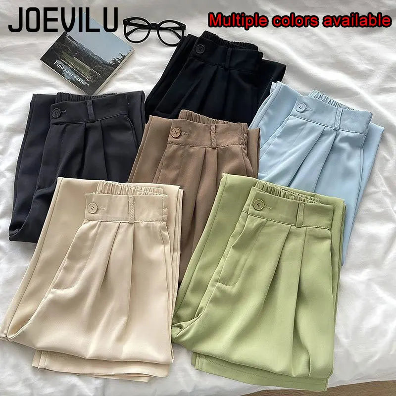 JOEVILU Womens High Waist Straight Ankle Silky Office Pants