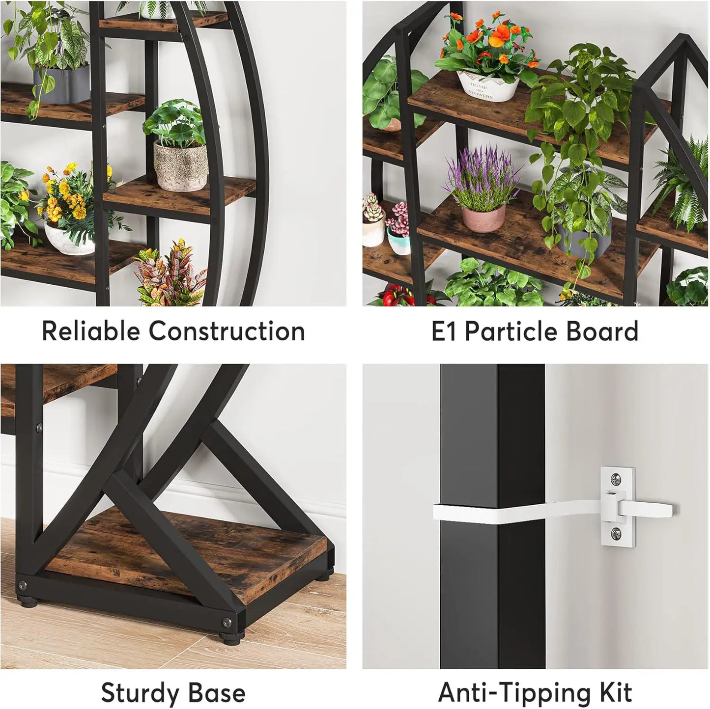 Curved Indoor Plant Stand 8 Tiers Metal Display Rack Industrial