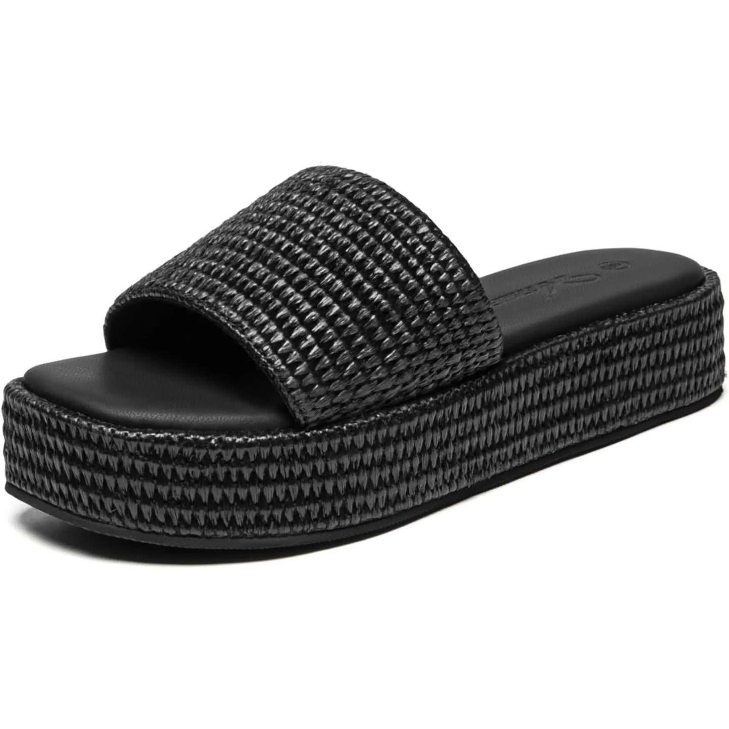 NONECN Women's Platform Raffia Sandals Open Toe Slip On Slides