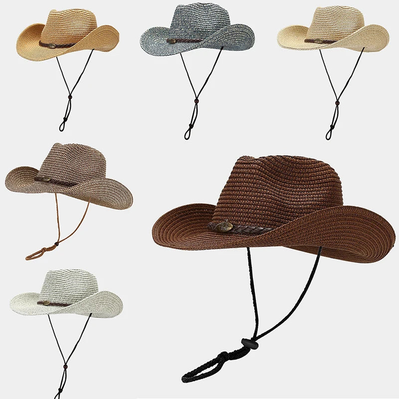 Unisex Wide Brim Sun Hat Adjustable Breathable Straw Cap