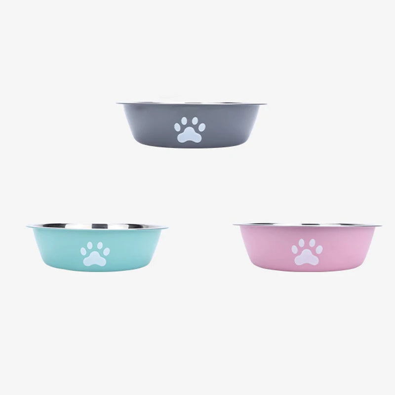 Stainless Steel Dog Bowl With Paw Print Non Slip Design