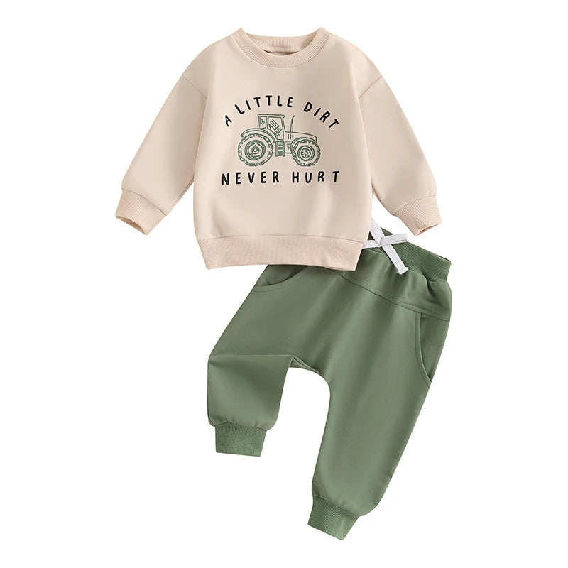 Lioraitiin Baby Boy Tractor Print Long Sleeve Top Pants Set