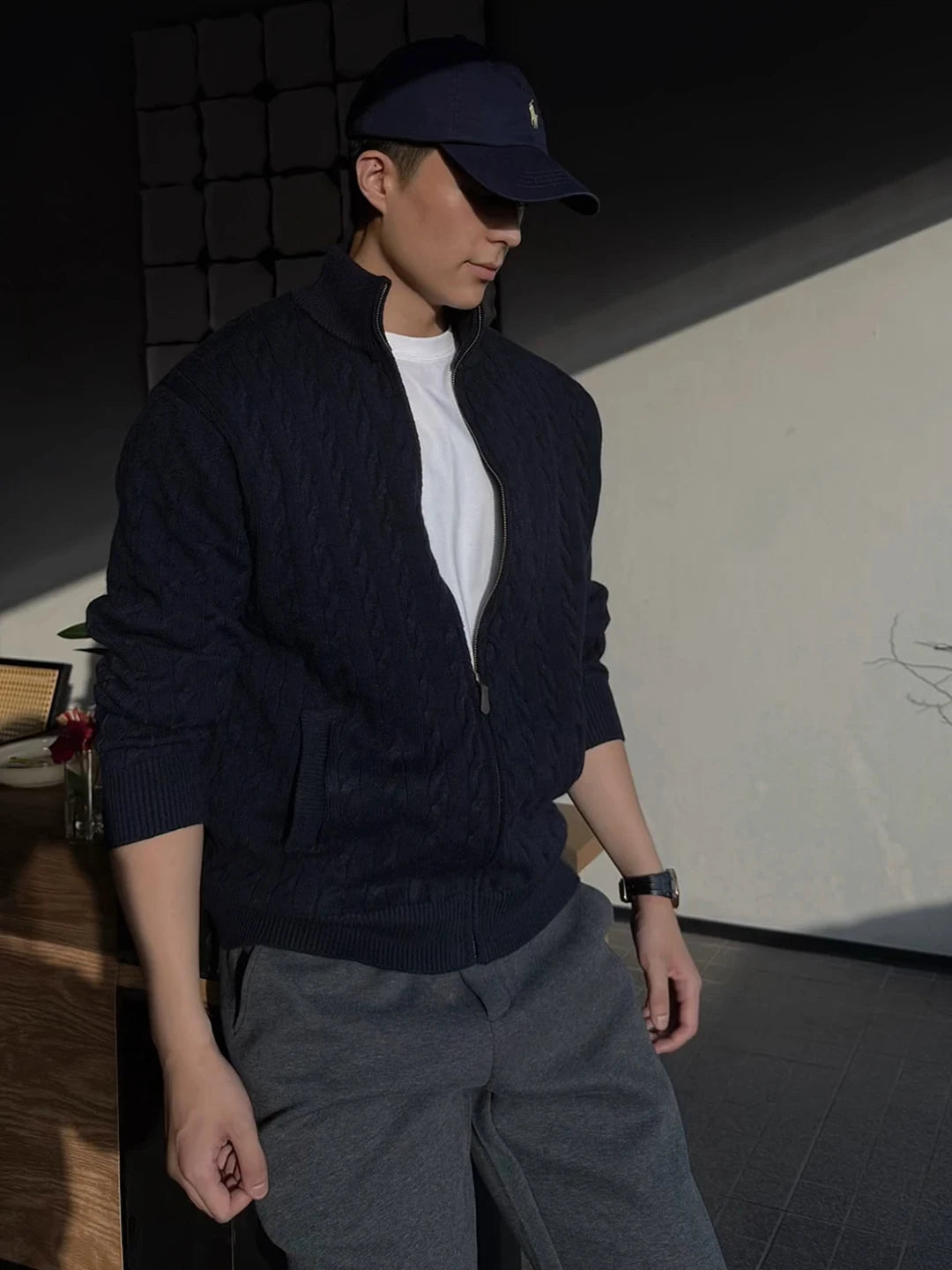 Men's Knitted Short Cardigan Jacket Spring Cleanfit Heavy Hard Short Sweater Classical Style Zipper Closure Long Sleeve Regul...