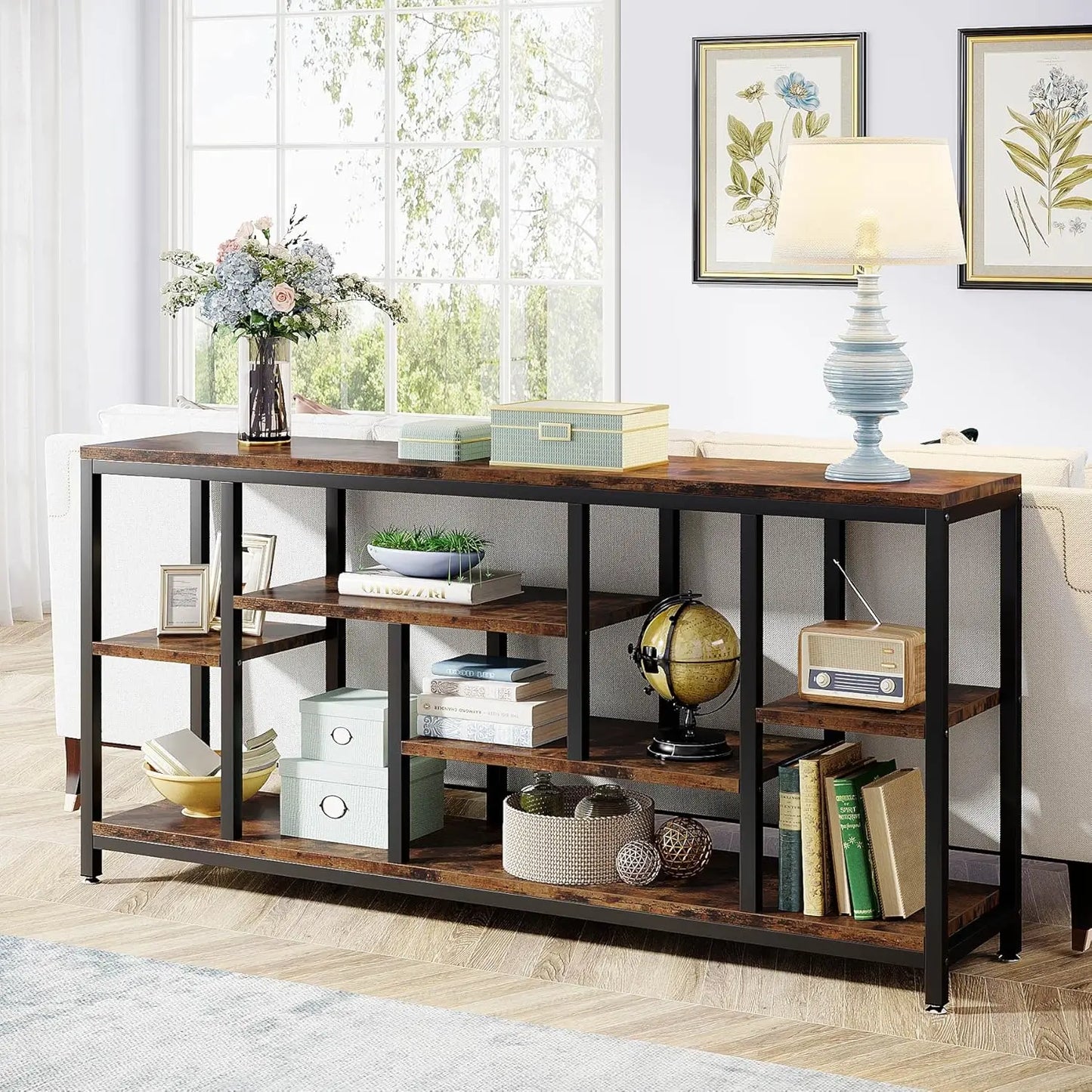 LITTLE TREE Console Sofa Table 3-Tier Industrial Narrow Entryway